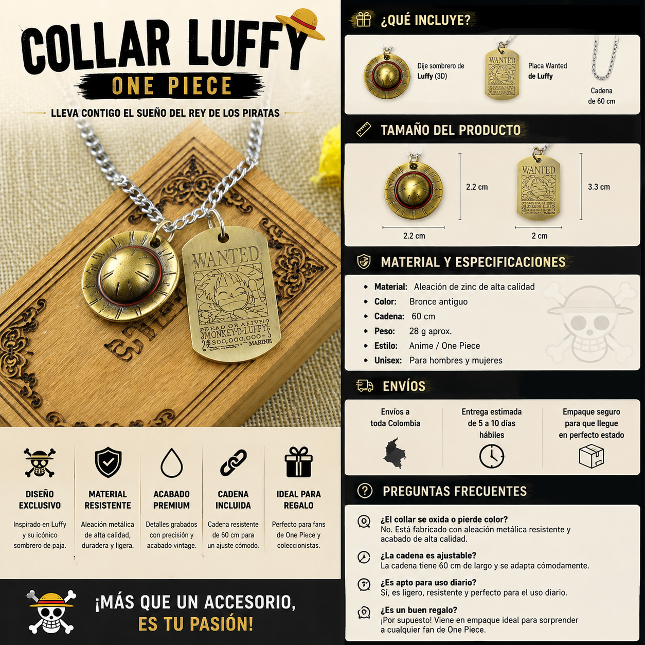 Collar de luffy Rey de los Piratas 🏴‍☠️