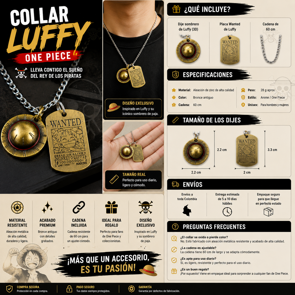 Collar de luffy Rey de los Piratas 🏴‍☠️